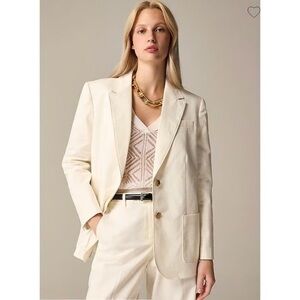 J.Crew Relaxed patch-pocket blazer jacket cotton blend 12 Large ivory career
